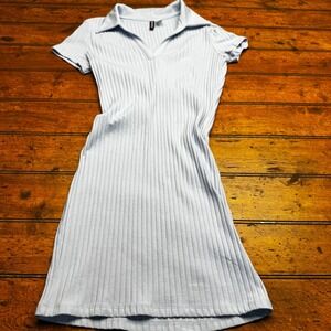 HM Divided Womens Ribbed Polo Mini Dress Light Blue V-Neck Short Sleeve Medium